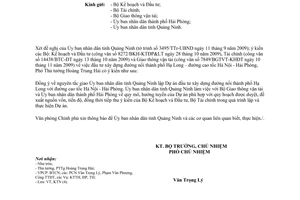 Công văn 8695/VPCP-KTN đầu tư xây dựng đường nối thành phố Hạ Long – đường cao tốc Hà Nội - Hải Phòng