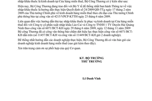 Công văn 12330/BCT-XNK nhập khẩu thuốc lá kinh doanh miễn thuế