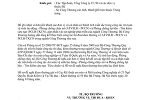 Công văn 12437/BCT-TĐKT hướng dẫn khen thưởng công tác An toàn vệ sinh lao động