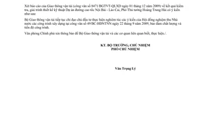 Công văn 8888/VPCP-KTN kết quả kiểm tra, giải trình thiết kế kỹ thuật Dự án đường cao tốc Nội Bài - Lào Cai