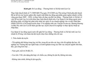 Công văn 1996/QLLĐNN-TTLĐ tuyển chọn Tu nghiệp sinh đi Nhật Bản theo Quyết định 71/2009/QĐ-TTg  hỗ trợ các huyện nghèo đẩy mạnh xuất khẩu lao động