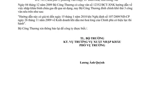 Công văn 13024/BCT-XNK nhập khẩu bình chứa gas đã qua sử dụng