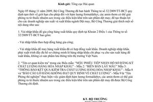 Công văn 13101/BCT-KHCN giải thích Thông tư 32/2009/TT-BCT quy định tạm thời giới hạn cho phép hàm lượng formaldehyt, các amin thơm từ thuốc nhuộm azo
