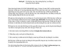 Công văn 11104/BGDĐT-CTHSSV cung cấp thông tin phục vụ công tác quản lý hồ sơ