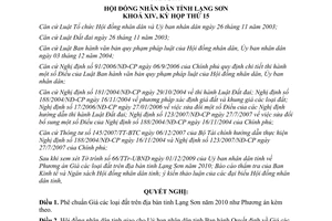 Nghị quyết 11/2009/NQ-HĐND giá các loại đất Lạng Sơn năm 2010