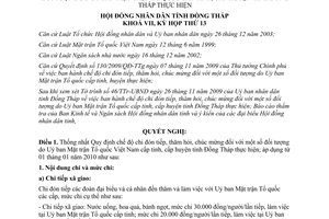 Nghị quyết 12/2009/NQ-HĐND chi đón tiếp thăm hỏi chúc mừng Đồng Tháp