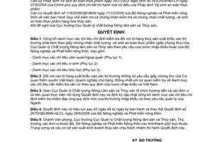 Quyết định 3535/QĐ-BNN-QLCL công bố danh mục các chỉ tiêu chỉ định kiểm tra lô hàng thủy sản xuất khẩu