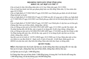 Nghị quyết 108/2009/NQ-HĐND  mức thu lệ phí cấp bản sao, chứng thực trên địa bàn tỉnh Vĩnh Long