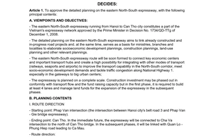 Decision No. 140/QD-TTg, approving the detailed planning on the Eastern North-South expressway
