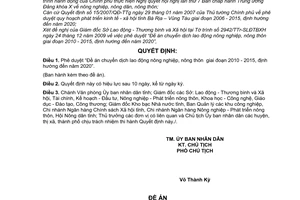 Quyết định 01/2010/QĐ-UBND  Đề án chuyển dịch lao động nông nghiệp, nông thôn