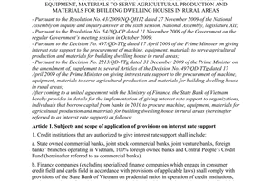 Circular No. 02/2010/TT-NHNN, providing in details for the implementation of giving interest rate support to bank loans in 2010