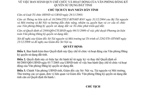 Quyết định số 142/QĐ-CTUBND năm 2010 quy chế văn phòng đăng ký quyền sử dụng đất