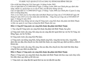 Thông tư 02/2010/TT-BGTVT công bố vùng nước cảng biển địa phận tỉnh Bình Thuận khu vực quản lý Cảng vụ hàng hải