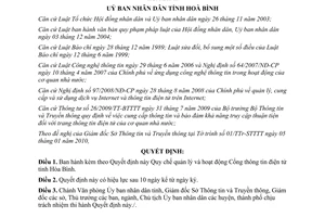 Quyết định 03/2010/QĐ-UBND quản lý hoạt động Cổng thông tin điện tử Hòa Bình