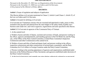 Decree No. 06/2010/ND-CP of January 25, 2010, defining civil servants