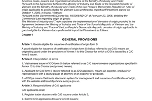 Circular No. 04/2010/TT-BCT, on implementation of the rules of origin provided in the agreement between the ministry of industry