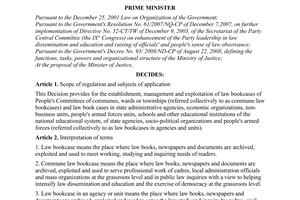 Decision No. 06/2010/QD-TTg, on the establishment, management and exploitation of law bookcases