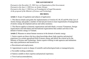 Decree No. 07/2010/ND-CP, detailing and guiding a number of articles of the law on atomic energy