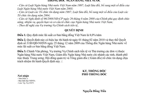 Quyết định 134/QĐ-NHNN mức lãi suất cơ bản bằng đồng Việt Nam