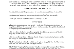 Quyết định 02/2010/QĐ-UBND điều chỉnh giá thóc thu thuế Đồng Tháp