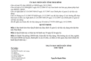 Quyết định 02/2010/QĐ-UBND quản lý vật liệu xây dựng trên địa bàn tỉnh Thái Bình