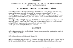 Quyết định 143/QĐ-LĐTBXH  Chương trình công tác lĩnh vực lao động, người có công xã hội