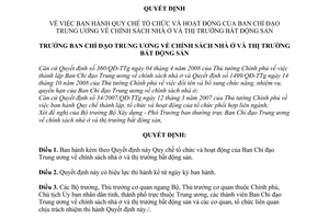 Quyết định 08/QĐ-BCĐNO&TTBĐS  Quy chế tổ chức hoạt động Ban Chỉ đạo Trung ương chính sách nhà ở thị trường bất động sản