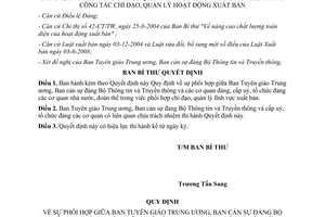 Quyết định số 283-QĐ/TW 2010 phối hợp ban Bộ Thông tin đảng ủy tổ chức hoạt động xuất bản