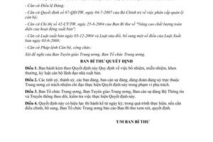 Quyết định 282-QĐ/TW 2010 bổ nhiệm miễn nhiệm khen thưởng kỷ luật cán bộ lãnh đạo nhà xuất bản