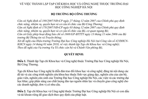 Quyết định 0548/QĐ-BCT thành lập Tạp chí Khoa học Công nghệ Trường Đại học Công nghiệp Hà Nội