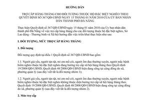 Hướng dẫn 03/HD-SLĐTBXH 2010 trợ cấp hộ đặc biệt nghèo Quyết định 367/QĐ-UBND Đà Nẵng