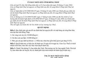 Quyết định 03/2010/QĐ-UBND mức giá sàn xác định thuế tài nguyên mặt hàng cát sông khai thác trên địa bàn tỉnh Đồng Tháp