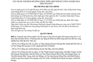 Quyết định 220/QĐ-BTC  mức hỗ trợ nguồn vốn bổ sung có mục tiêu từ ngân sách trung ương cho 11 xã thực hiện thí điểm Đề án “Chương trì