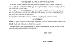 Quyết định 174/QĐ-UBND 2010 ủy quyền Giám đốc Sở Nội vụ phê duyệt Điều lệ Hội Hà Nam