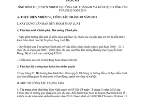 Báo cáo 07/BC-LĐTBXH  tình hình thực hiện nhiệm vụ công tác tháng 01 kế hoạch công tác tháng 02 năm 2010