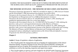 Joint Circular No. 15/2010/TTLT-BTC-BGDDT, guiding the management and use of funding for implementation