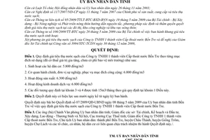 Quyết định 01/2010/QĐ-UBND giá tiêu thụ nước sạch Công ty TNHH 1 thành viên cấp thoát nước Bến Tre