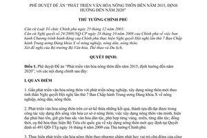 Quyết định 22/QĐ-TTg  phê duyệt Đề án Phát triển văn hóa nông thôn đến năm 2015, định hướng đến năm 2020