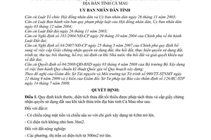 Quyết định 01/2010/QĐ-UBND diện tích đất tối thiểu được phép sau khi tách thửa cấp giấy chứng nhận quyền sử dụng đất