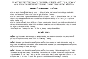 Quyết định 0044/QĐ-BCT  phê duyệt Kế hoạch thanh tra, kiểm tra việc thực hiện các quy định Pháp luật  phòng, chống tham nhũng năm 2010