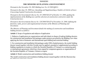 Circular No. 01/2010/TT-BKH, detailing the making of construction and installation bidding dossiers