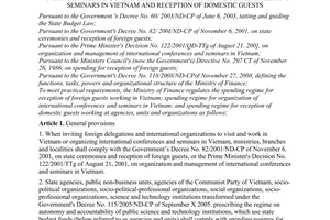 Circular No. 01/2010/TT-BTC, regulating spending regimes for reception of foreign guests working in Vietnam, organization