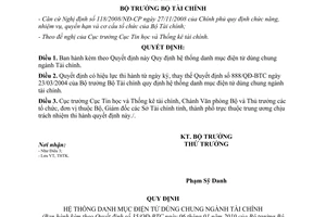 Quyết định 35/QĐ-BTC hệ thống danh mục điện tử dùng chung ngành Tài chính