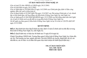 Quyết định 02/2010/QĐ-UBND  chính sách ưu đãi đầu tư trong Khu kinh tế Đông Nam Nghệ An