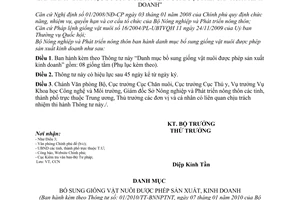 Thông tư 01/2010/TT-BNNPTNT danh mục bổ sung giống vật nuôi được phép sản xuất kinh doanh