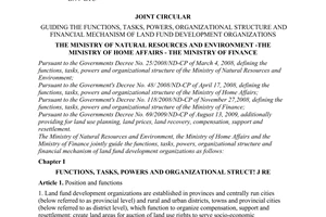 Joint circular No. 01/2010/TTLT-BTNMT-BNV-BTC of January 08, 2010, guiding the functions, tasks, powers, organizational structure and financial mechanism of land fund development organizations