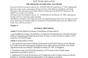 Circular No. 01/2010/TT-BCT, on implementation of the rules of origin provided in the agreement on common effective preferential