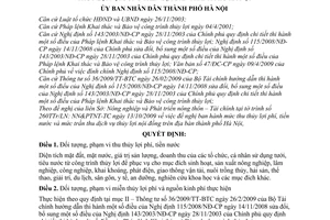 Quyết định 01/2010/QĐ-UBND mức thu thủy lợi phí, tiền nước mức trần dịch vụ thủy lợi nội đồng trên địa bàn thành phố Hà Nội