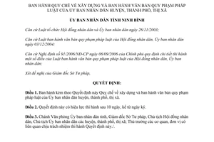 Quyết định 01/2010/QĐ-UBND Quy chế xây dựng ban hành văn bản quy phạm pháp luật Ninh Bình