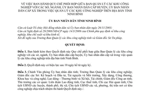 Quyết định 02/2010/QĐ-UBND Quy chế phối hợp giữa Ban Quản lý khu công nghiệp